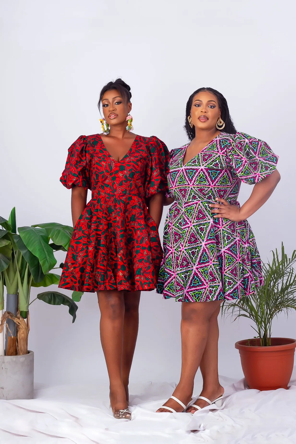 African Print Puff Sleeve Short Dress - Kenya