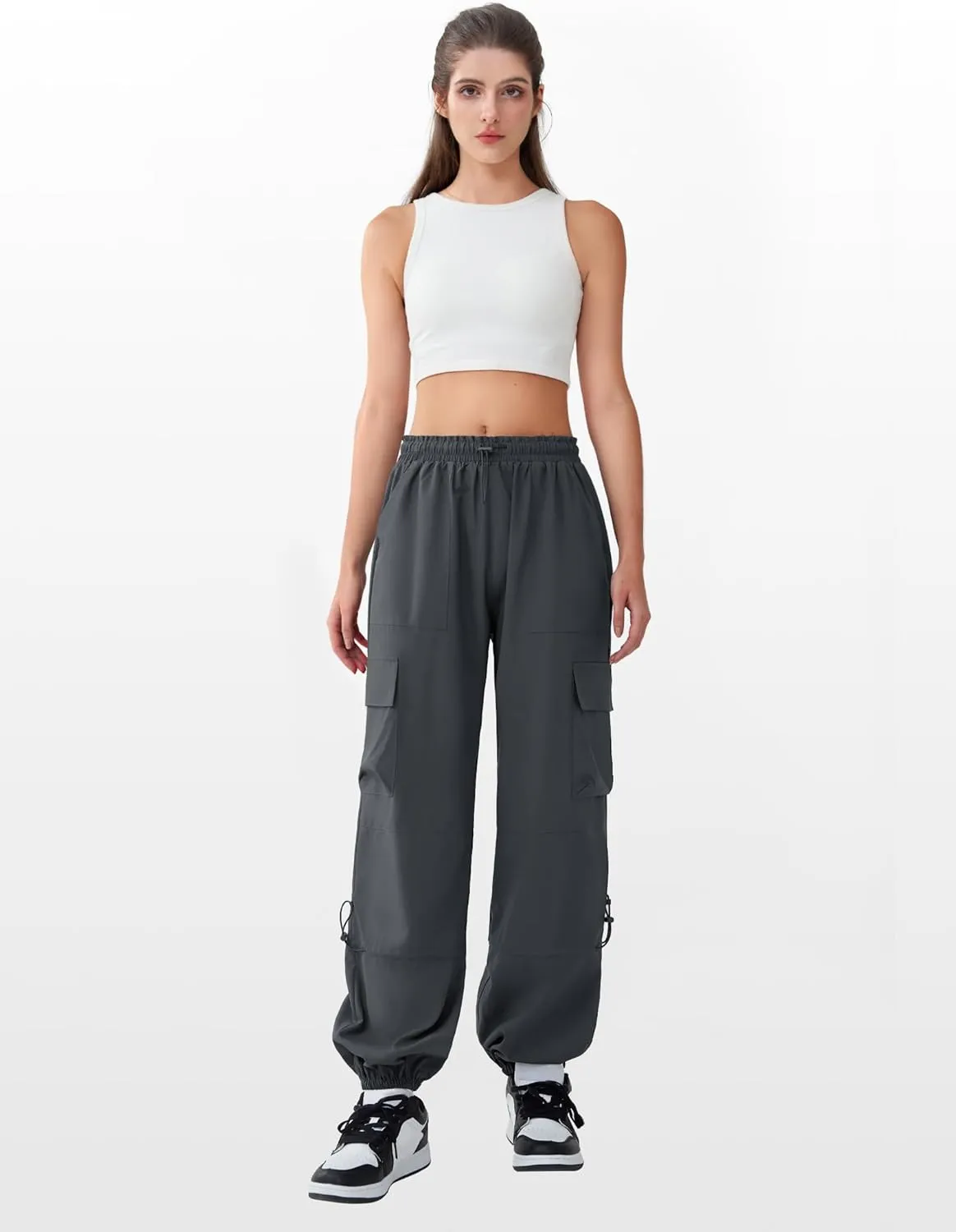 Cargo Pants Women High Waisted Parachute Pants with Pockets Quick Dry Lightweight Baggy Pants
