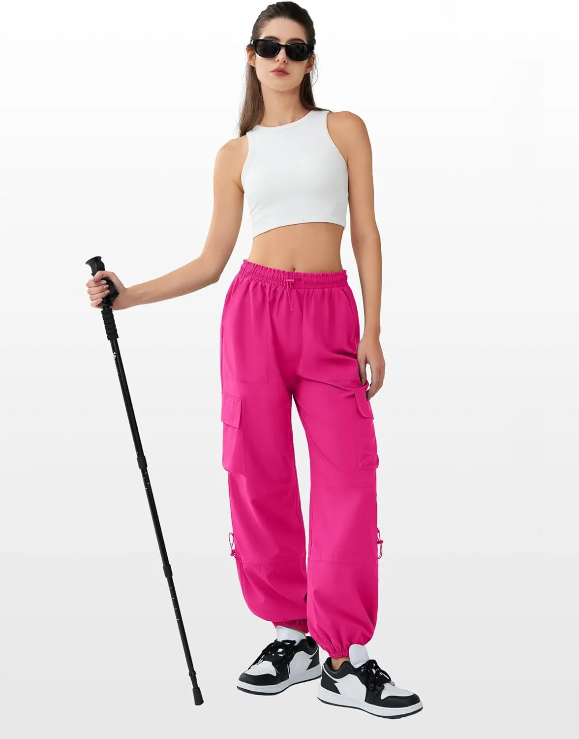 Cargo Pants Women High Waisted Parachute Pants with Pockets Quick Dry Lightweight Baggy Pants