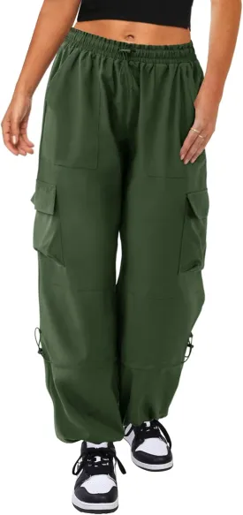 Cargo Pants Women High Waisted Parachute Pants with Pockets Quick Dry Lightweight Baggy Pants