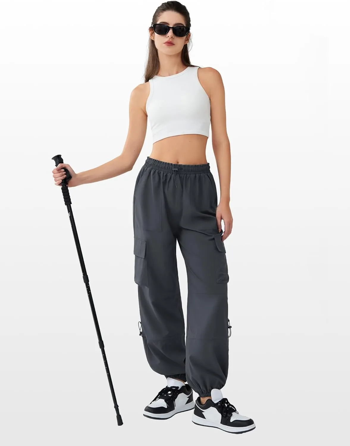 Cargo Pants Women High Waisted Parachute Pants with Pockets Quick Dry Lightweight Baggy Pants