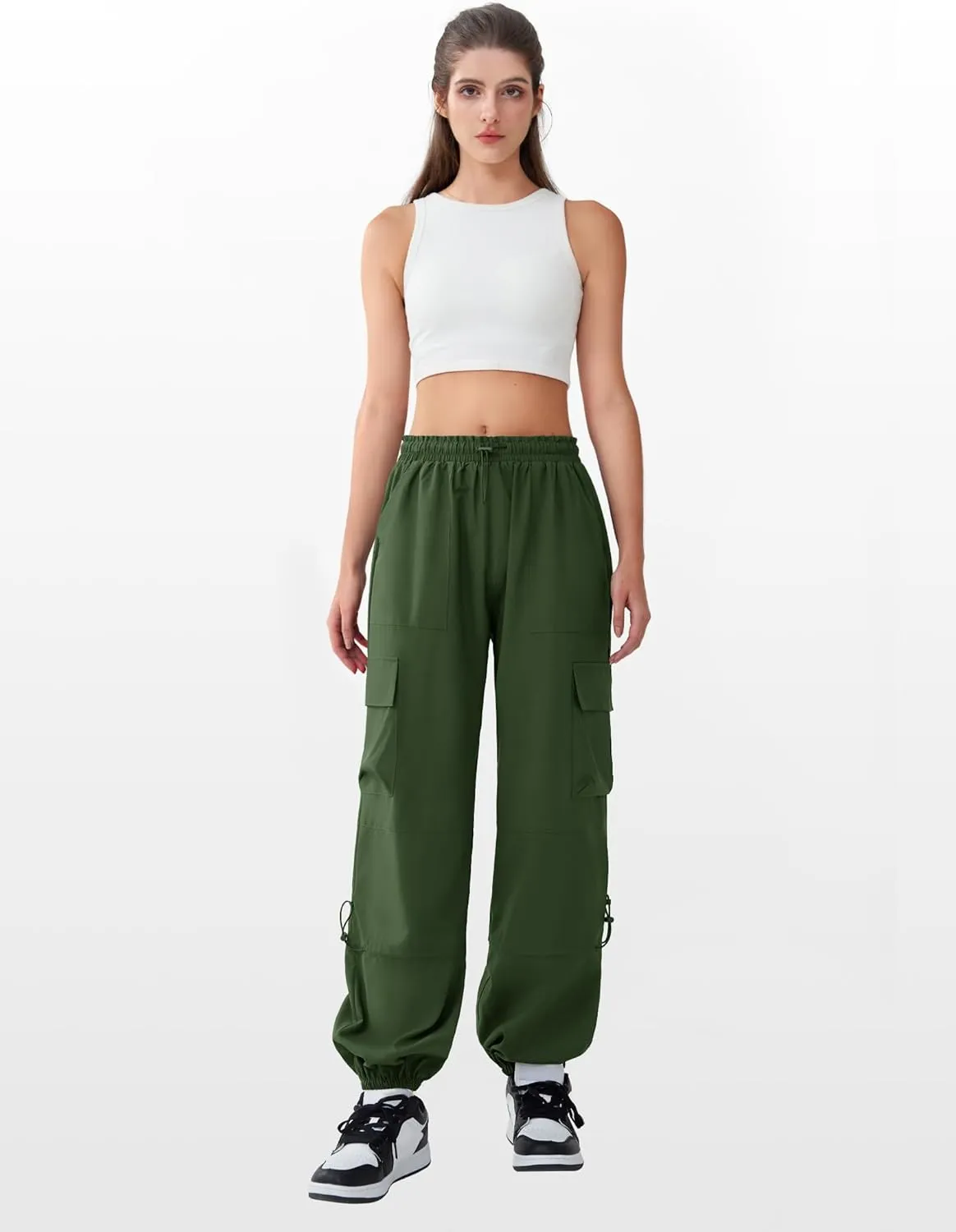 Cargo Pants Women High Waisted Parachute Pants with Pockets Quick Dry Lightweight Baggy Pants