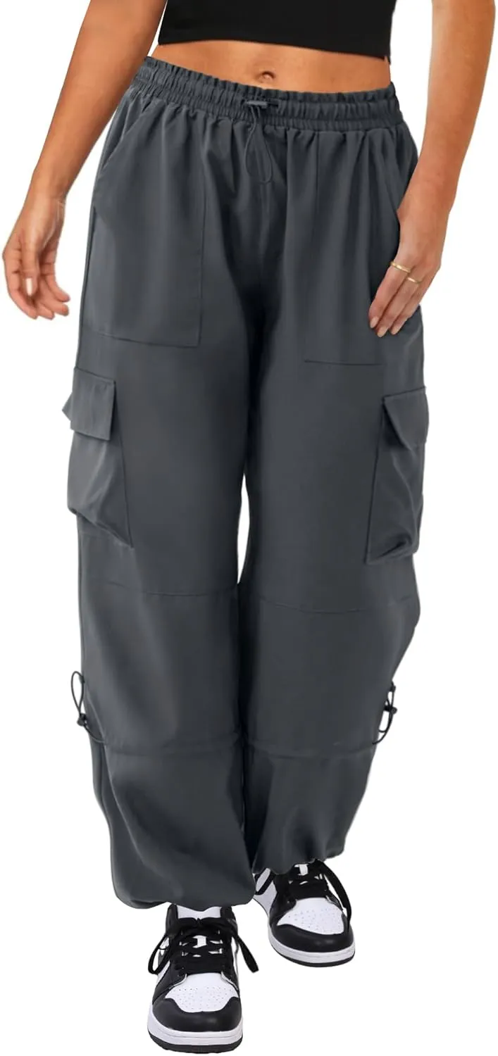 Cargo Pants Women High Waisted Parachute Pants with Pockets Quick Dry Lightweight Baggy Pants