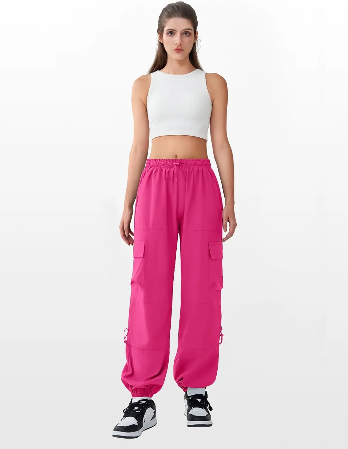 Cargo Pants Women High Waisted Parachute Pants with Pockets Quick Dry Lightweight Baggy Pants