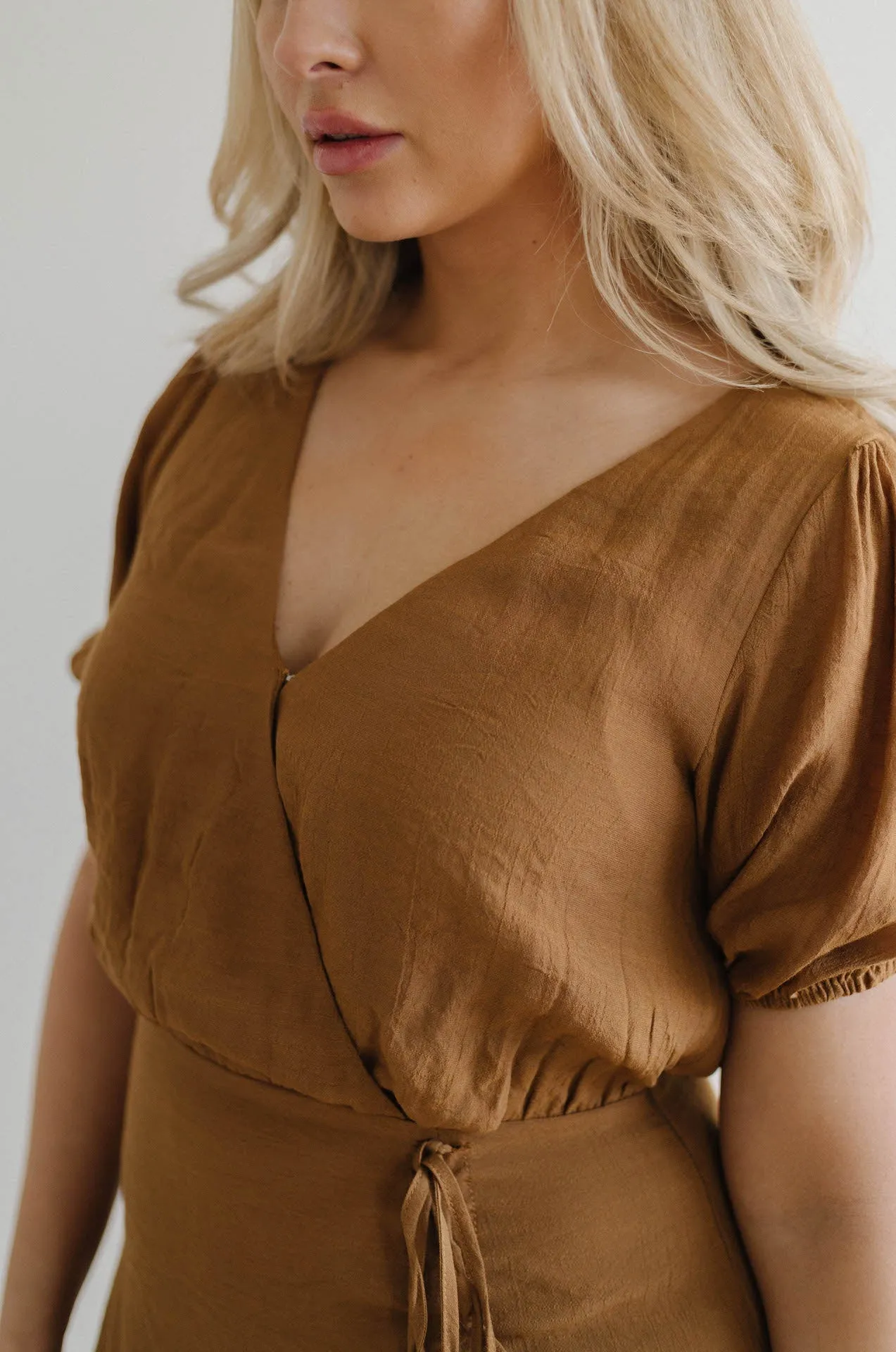 European Lover Ruched Front Mini Dress - Brown