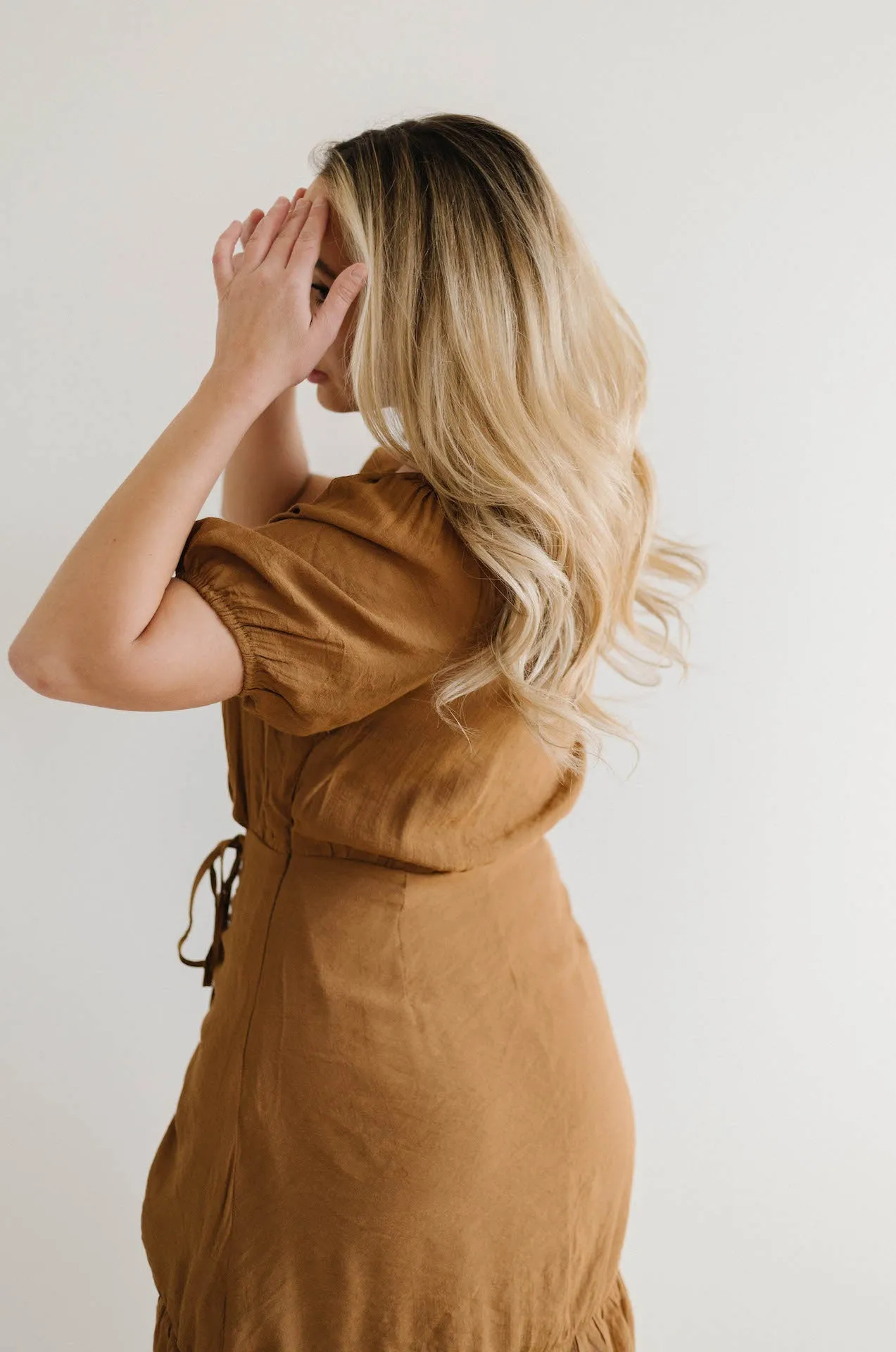 European Lover Ruched Front Mini Dress - Brown