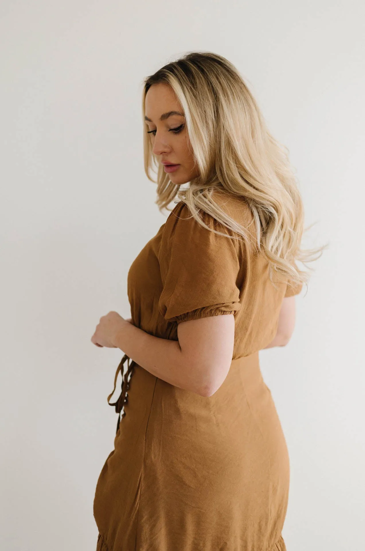 European Lover Ruched Front Mini Dress - Brown