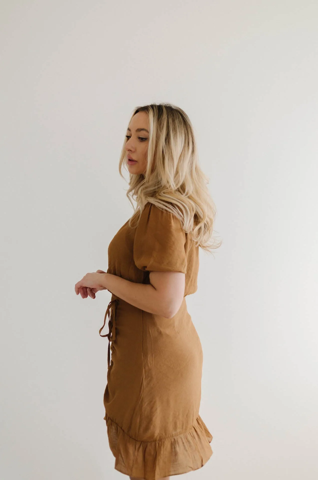 European Lover Ruched Front Mini Dress - Brown