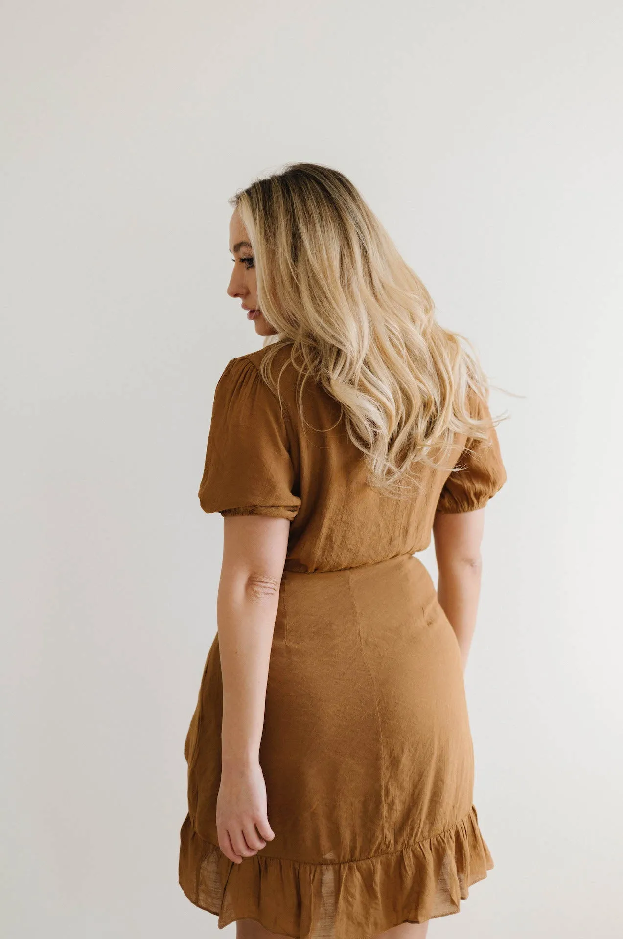 European Lover Ruched Front Mini Dress - Brown