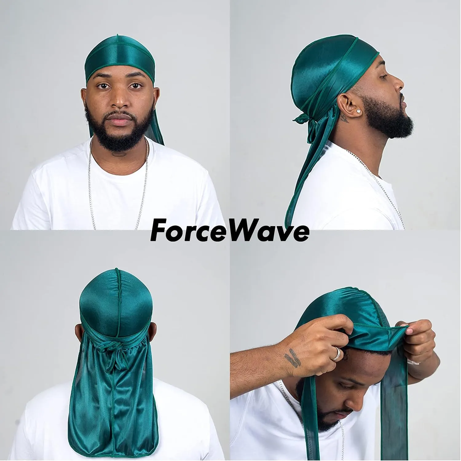 ForceWave 10 Pieces Silky Durags Long Tail for Women Men Satin Durag 360 Wave??Dorag, 10 Pieces