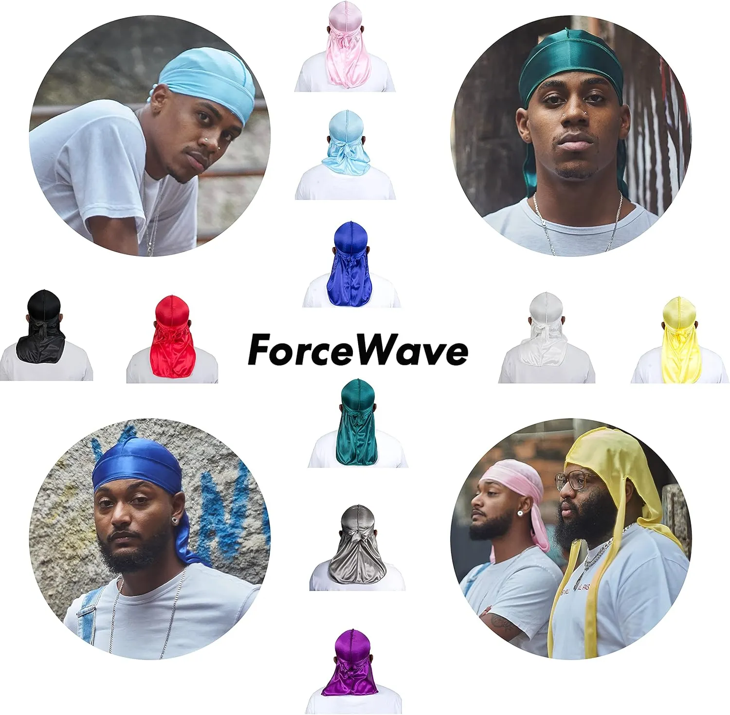 ForceWave 10 Pieces Silky Durags Long Tail for Women Men Satin Durag 360 Wave??Dorag, 10 Pieces
