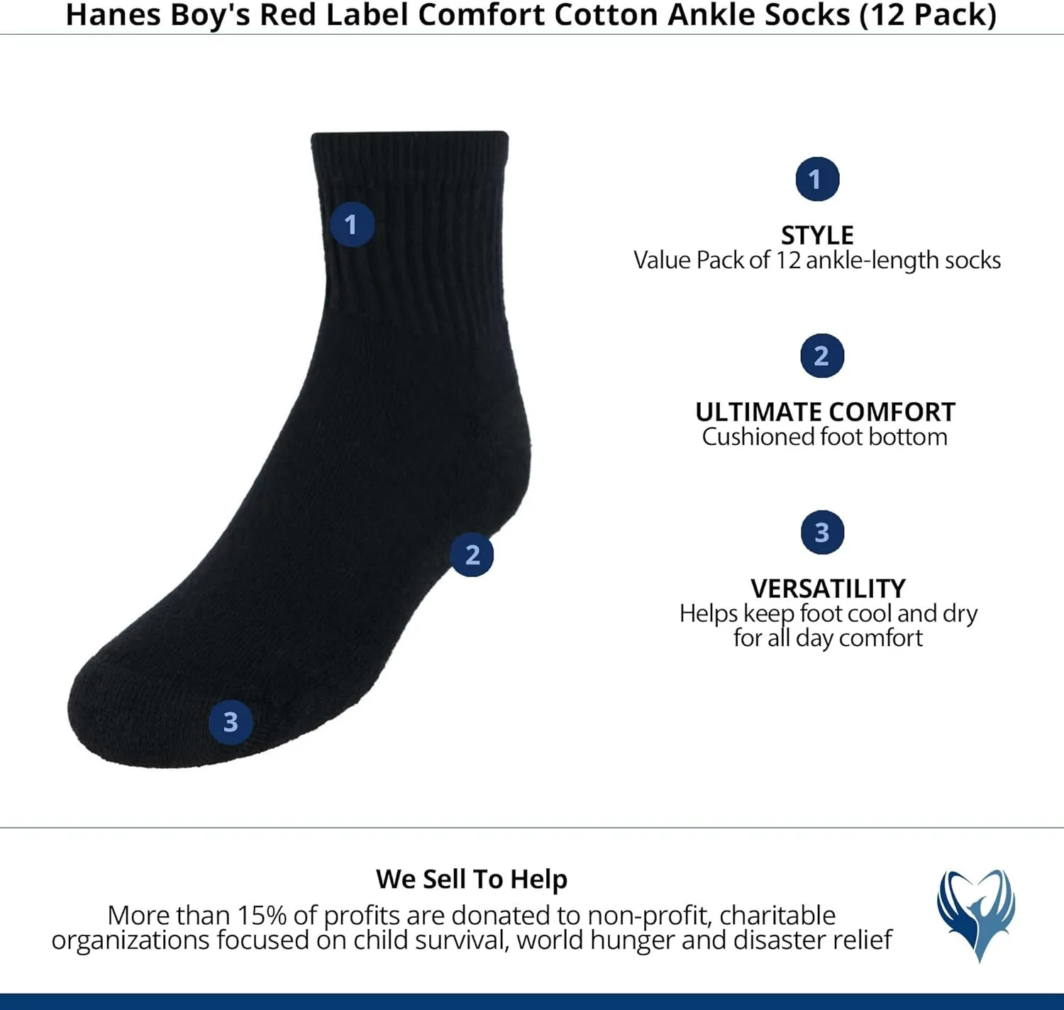 Hanes Boys' Socks, Double Tough Cushioned Ankle and No Show, 12-Pair Packs