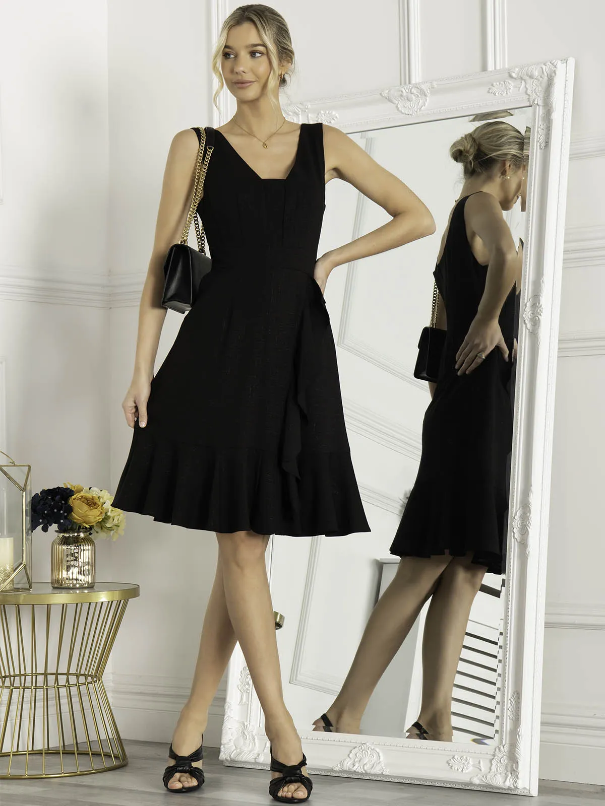 Jolie Moi Sonya Flounce Shift Dress, Black