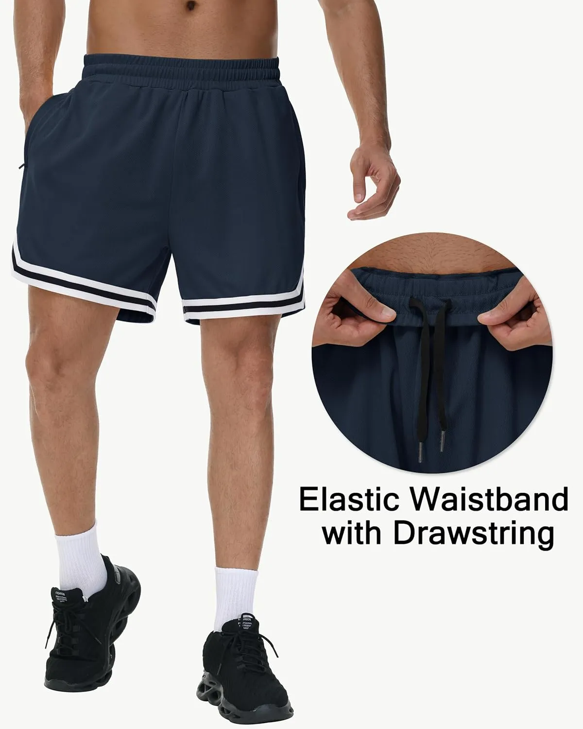 JWM Mens Long Basketball Shorts with Zip Pockets - 11" Mesh Athletic Gym Workout Sport Shorts Quick Dry Lightweight