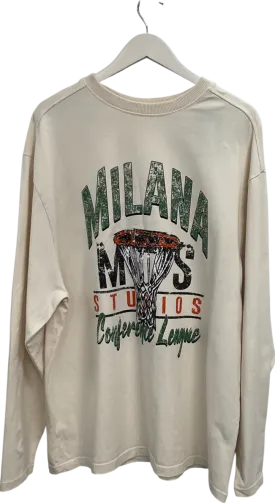Milana Studios Cream Basketball Ball Logo Heavy Long Sleeve Tee75 UK L