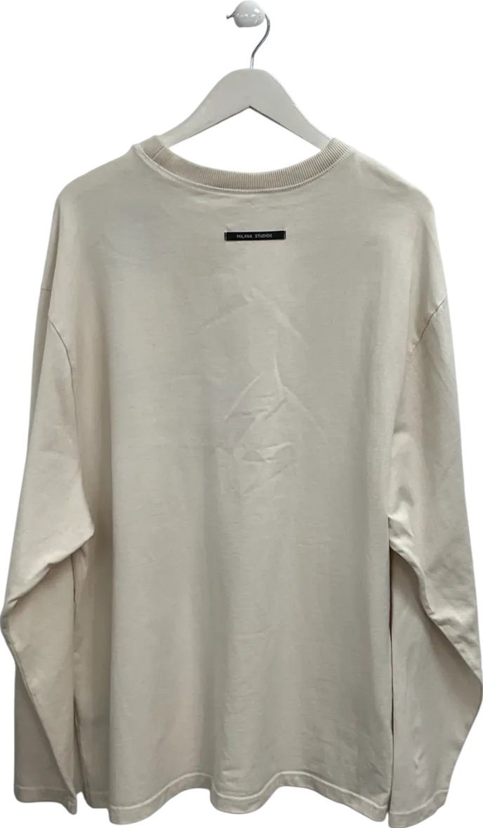 Milana Studios Cream Basketball Ball Logo Heavy Long Sleeve Tee75 UK L