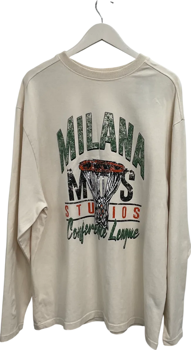 Milana Studios Cream Basketball Ball Logo Heavy Long Sleeve Tee75 UK L