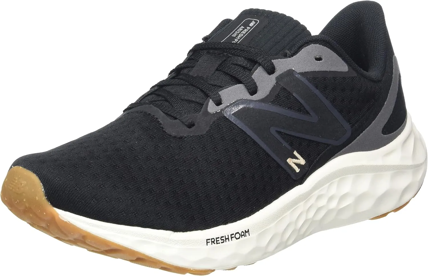 New Balance Women's Fresh Foam Arishi V4 Running Shoe, Black/Light Gold Metallic/Gum 2, 7.5