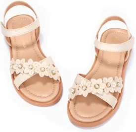 PANDANINJIA Elva Girls Sandals Open Toe Cute Flats Dress Sandals Cross Strappy Summer Shoes Toddler/Little Kid/Big Kid