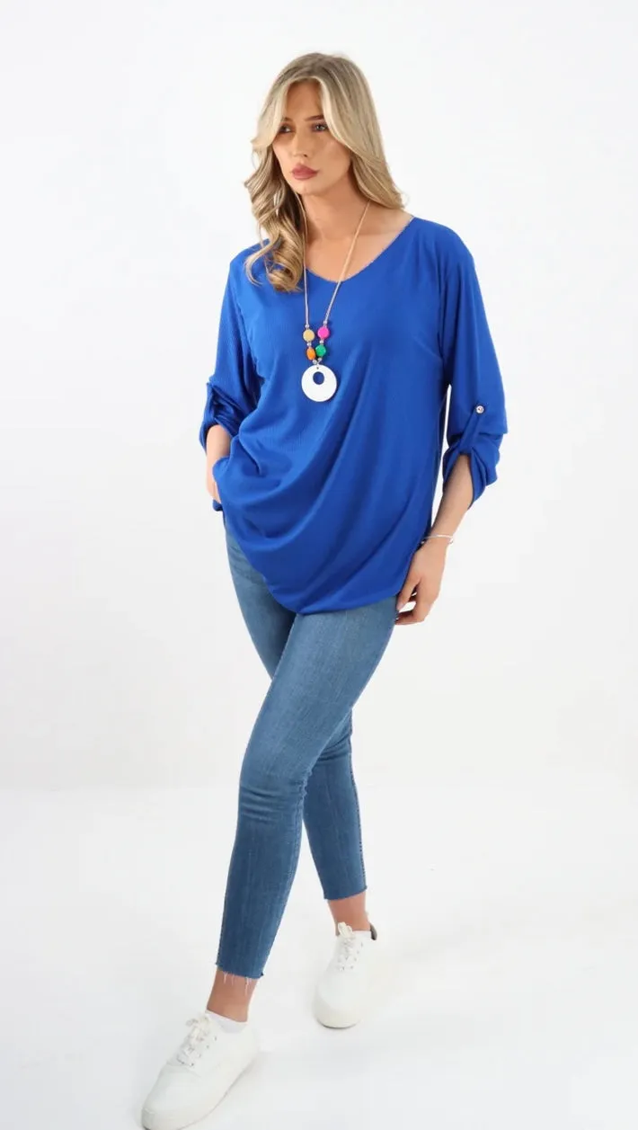 Ribbed glitter top with necklace