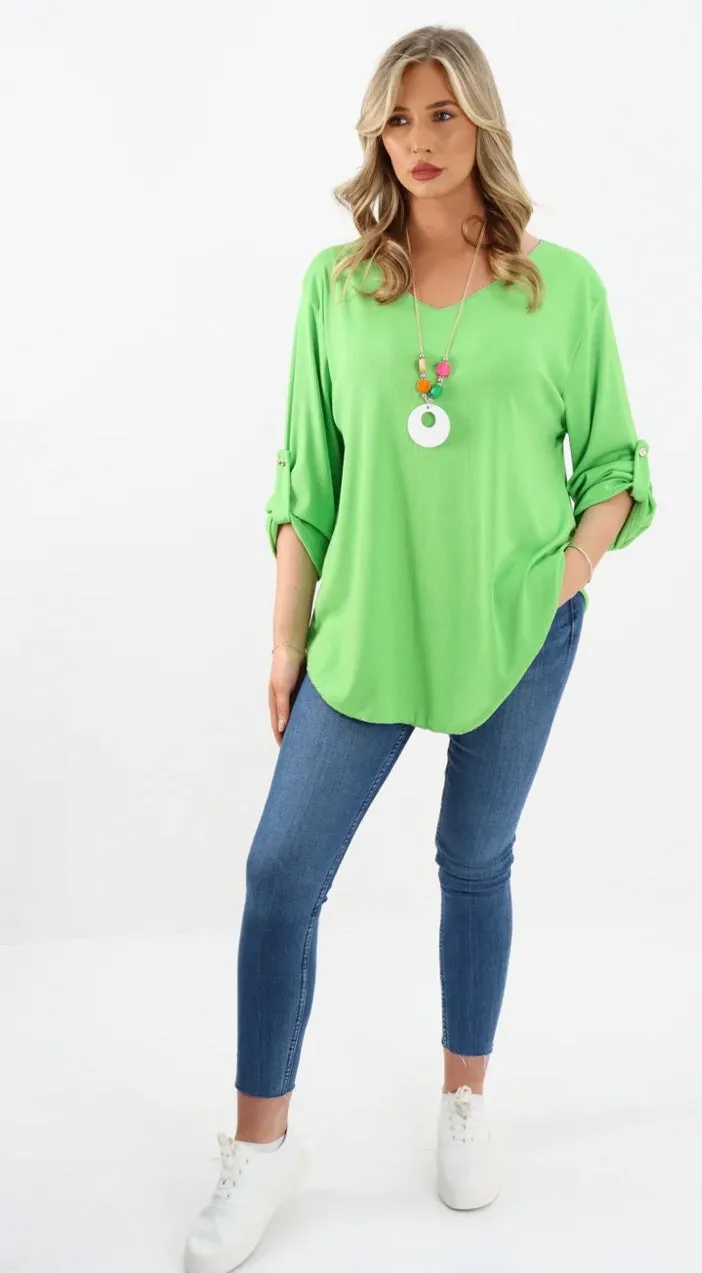 Ribbed glitter top with necklace