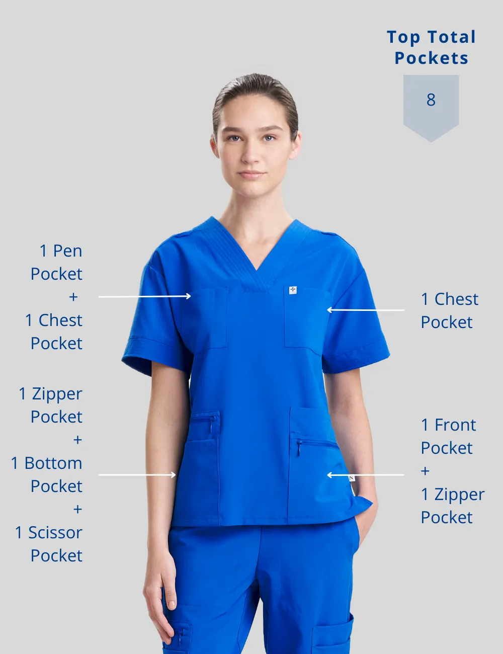 Womens 8-Pocket V-Neck Scrub Top - Black