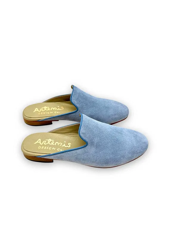 Women's Suede Slippers, Wedgwood Blue
