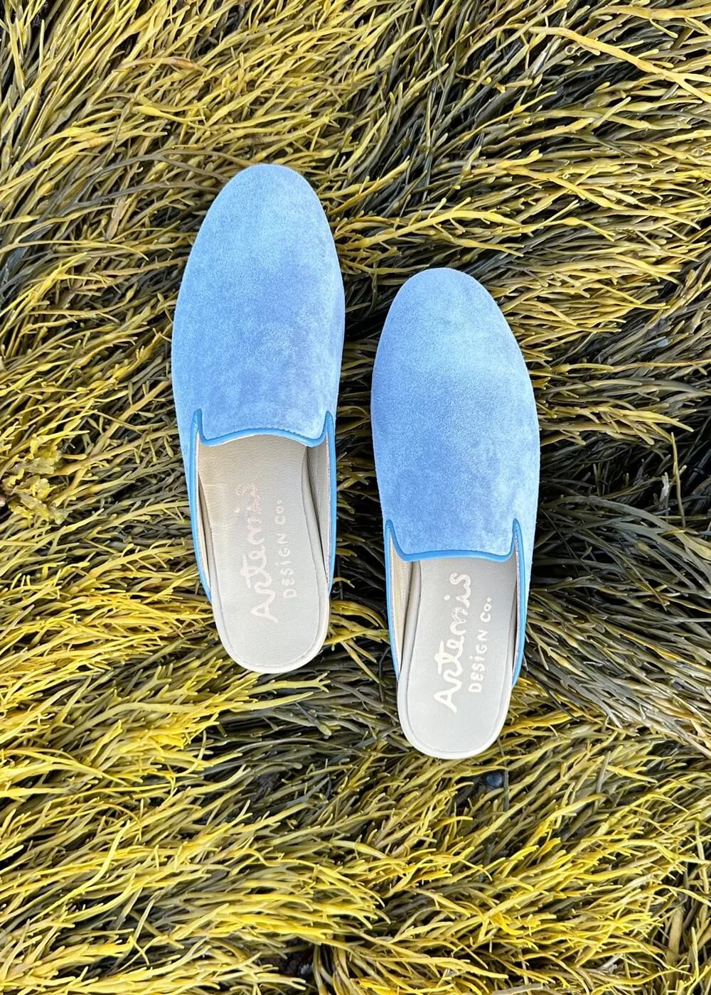 Women's Suede Slippers, Wedgwood Blue