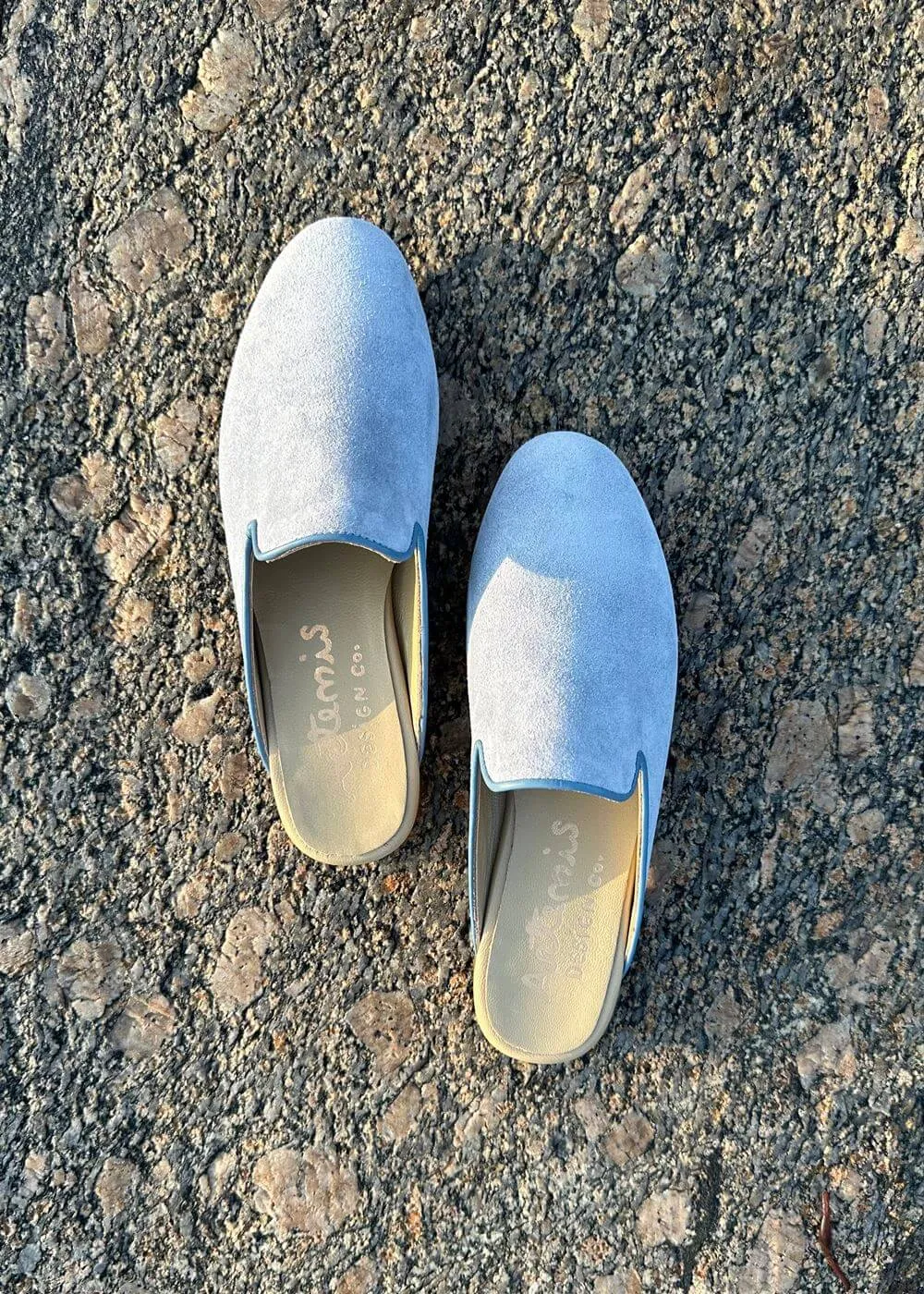 Women's Suede Slippers, Wedgwood Blue